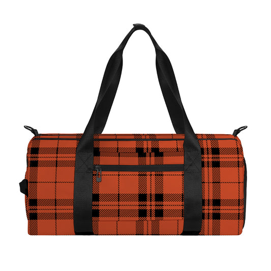 Orange And Black Tartan Pattern Print Gym Bag