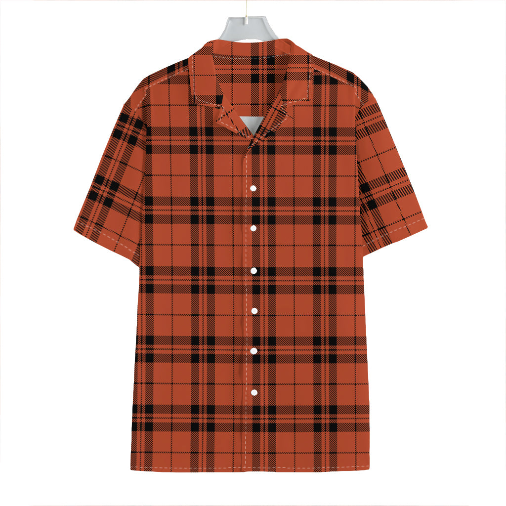 Orange And Black Tartan Pattern Print Hawaiian Shirt