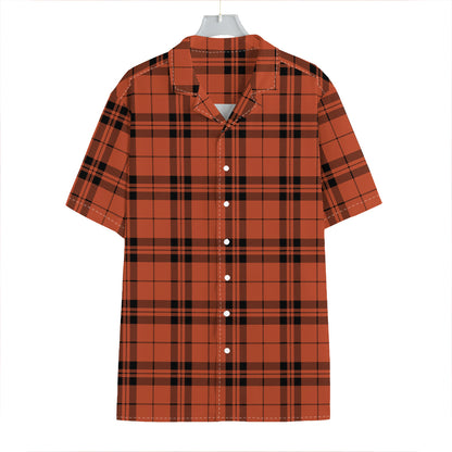 Orange And Black Tartan Pattern Print Hawaiian Shirt