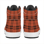 Orange And Black Tartan Pattern Print High Top Leather Sneakers