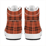Orange And Black Tartan Pattern Print High Top Leather Sneakers