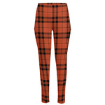 Orange And Black Tartan Pattern Print High-Waisted Pocket Leggings