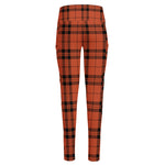 Orange And Black Tartan Pattern Print High-Waisted Pocket Leggings