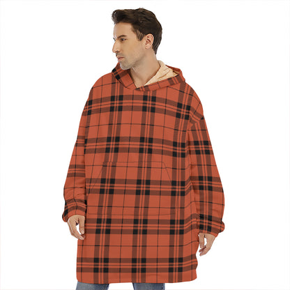 Orange And Black Tartan Pattern Print Hoodie Blanket