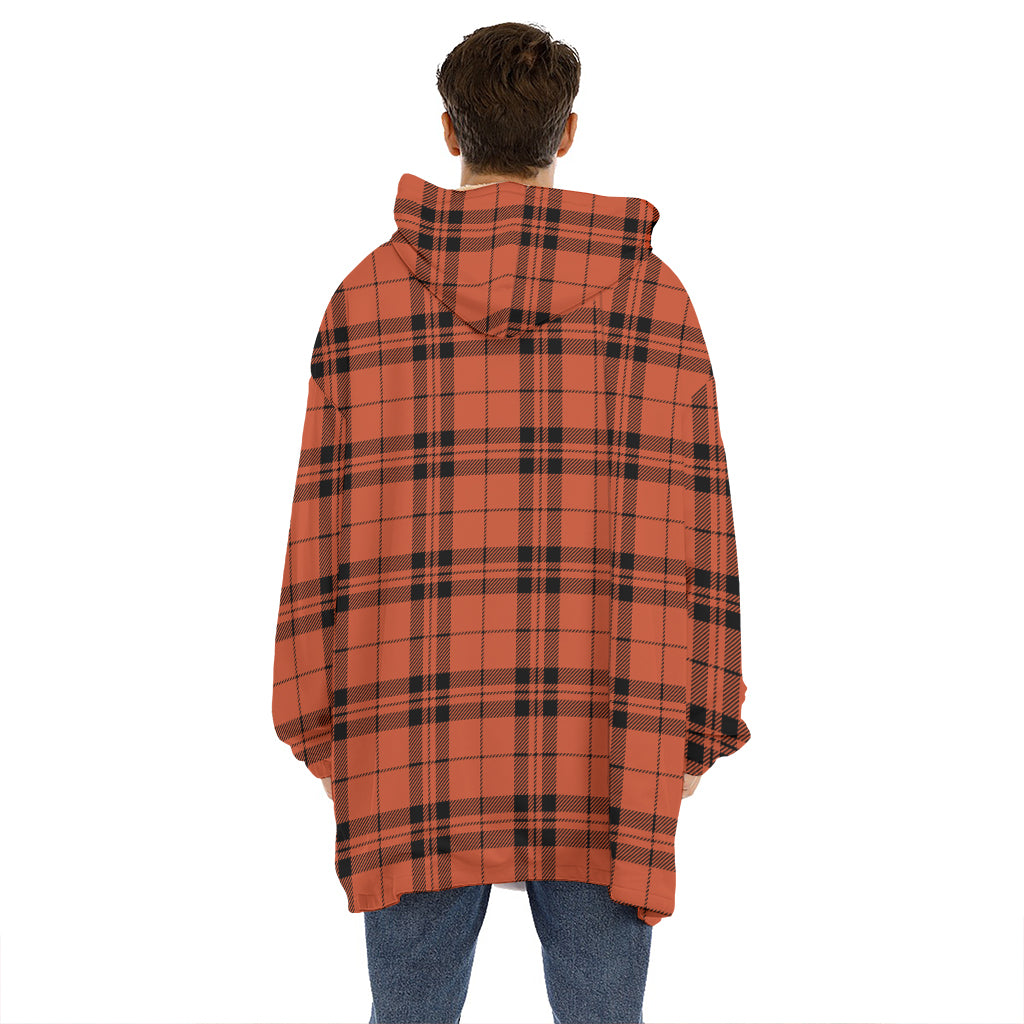 Orange And Black Tartan Pattern Print Hoodie Blanket