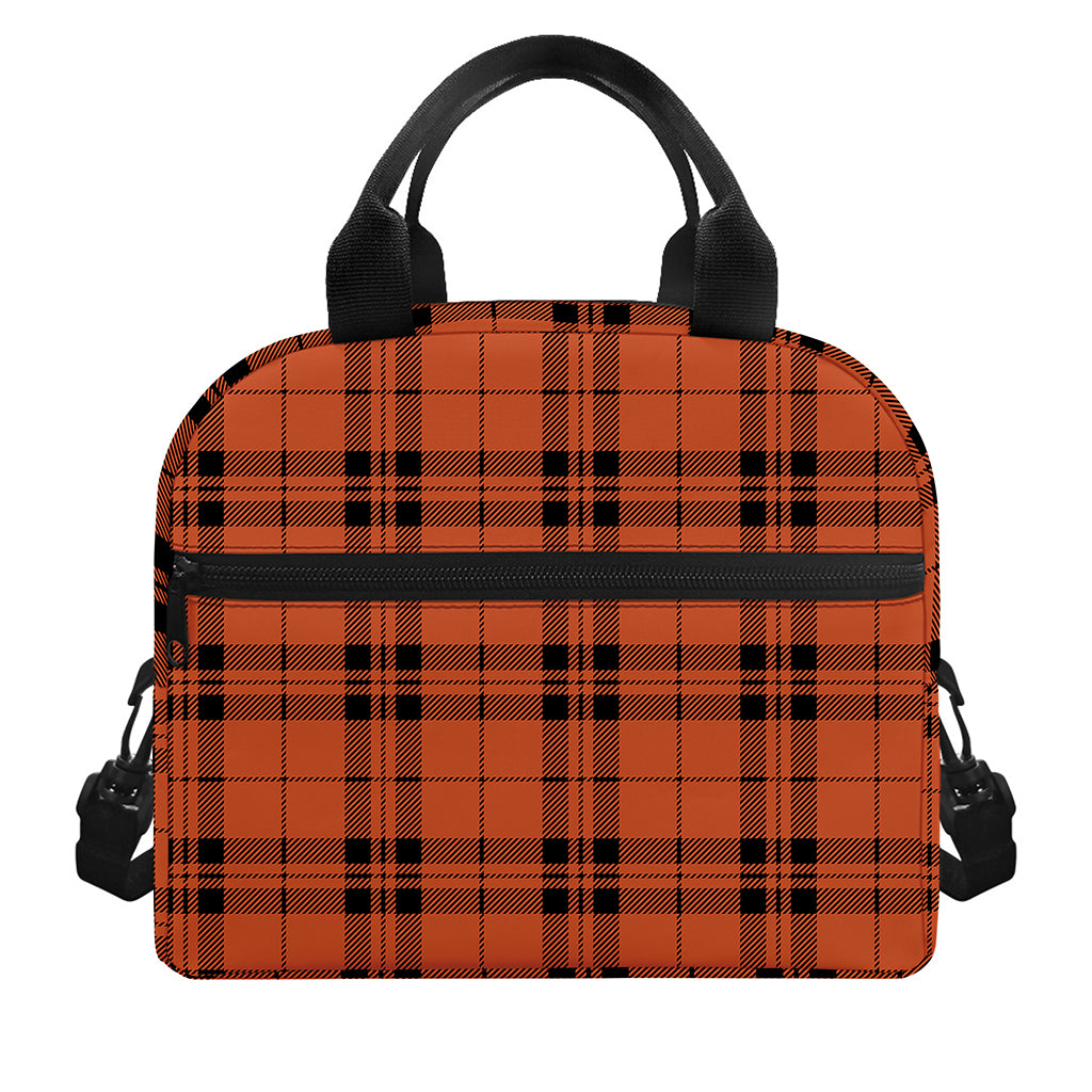 Orange And Black Tartan Pattern Print Insulated Lunch Bag
