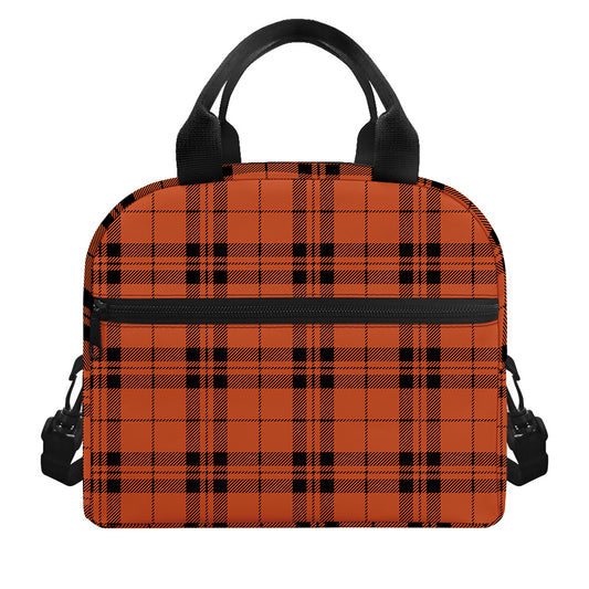Orange And Black Tartan Pattern Print Insulated Lunch Bag