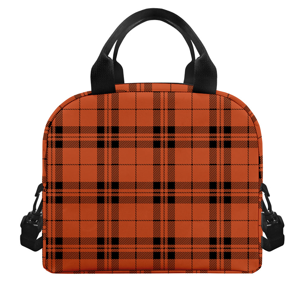 Orange And Black Tartan Pattern Print Insulated Lunch Bag