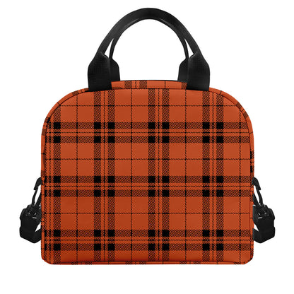Orange And Black Tartan Pattern Print Insulated Lunch Bag