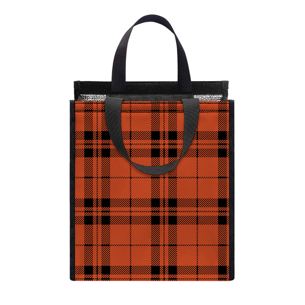 Orange And Black Tartan Pattern Print Insulated Lunch Tote