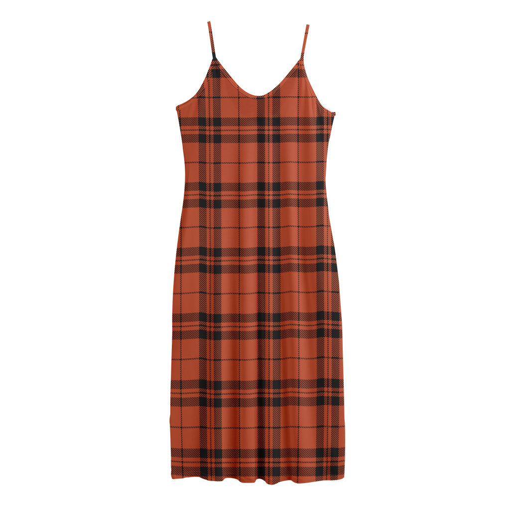 Orange And Black Tartan Pattern Print Jersey Midi Cami Dress