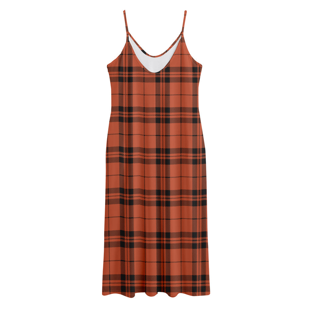 Orange And Black Tartan Pattern Print Jersey Midi Cami Dress