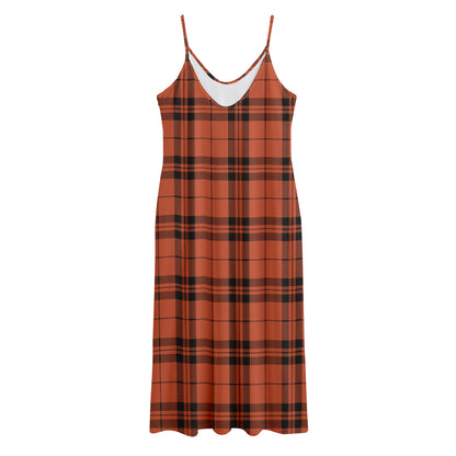Orange And Black Tartan Pattern Print Jersey Midi Cami Dress
