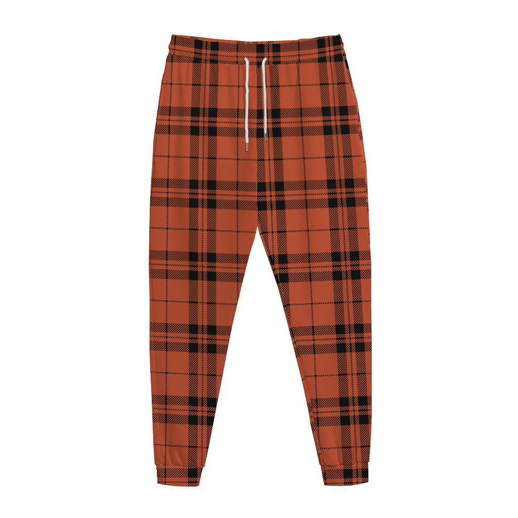 Orange And Black Tartan Pattern Print Jogger Pants