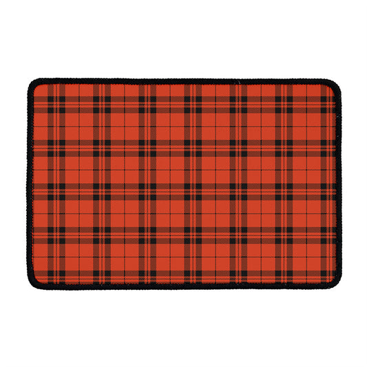 Orange And Black Tartan Pattern Print Kitchen Mat