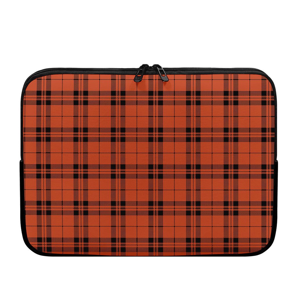 Orange And Black Tartan Pattern Print Laptop Sleeve