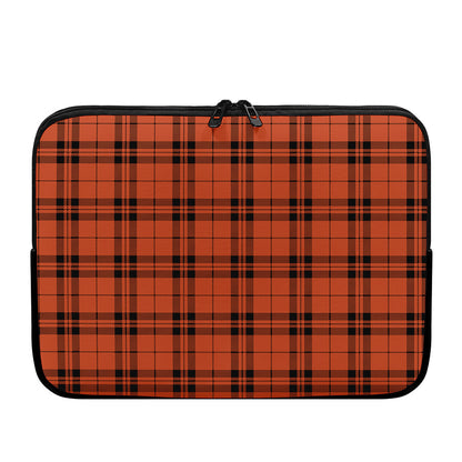 Orange And Black Tartan Pattern Print Laptop Sleeve