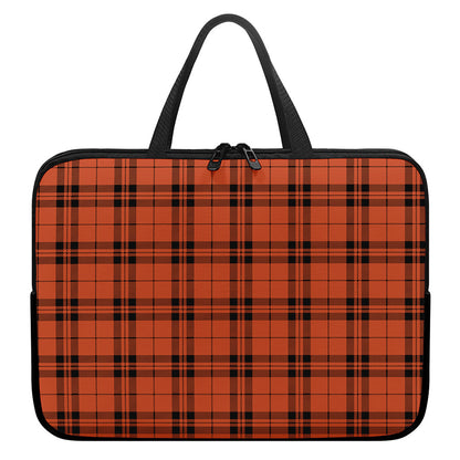 Orange And Black Tartan Pattern Print Laptop Sleeve With Handle