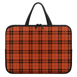 Orange And Black Tartan Pattern Print Laptop Sleeve With Handle