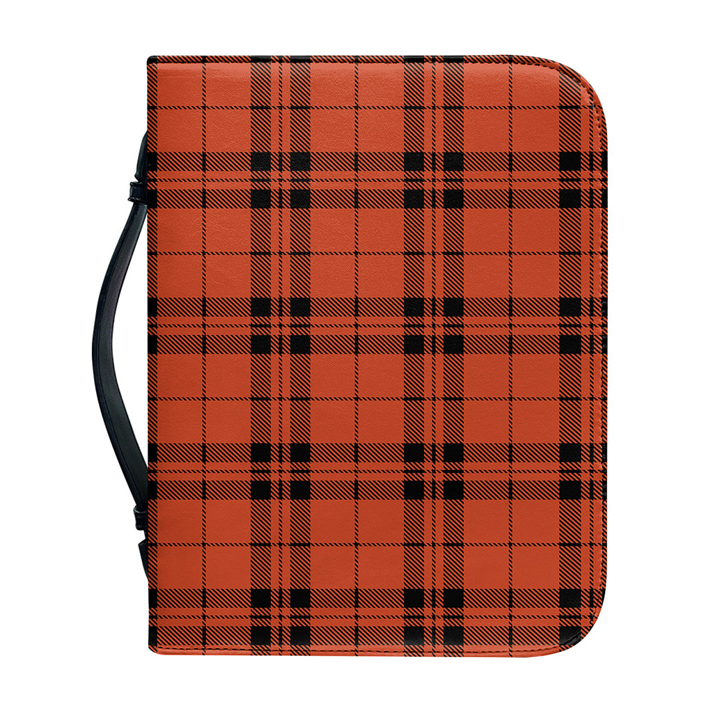 Orange And Black Tartan Pattern Print Leather Bible Cover