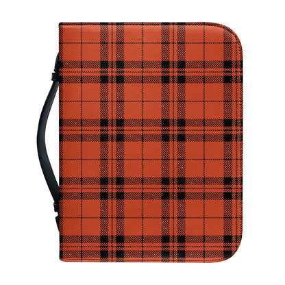 Orange And Black Tartan Pattern Print Leather Bible Cover