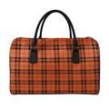 Orange And Black Tartan Pattern Print Leather Duffel Bag