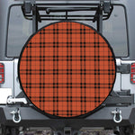 Orange And Black Tartan Pattern Print Leather Spare Tire Cover