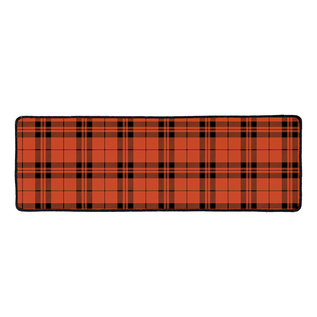 Orange And Black Tartan Pattern Print Long Kitchen Mat