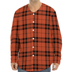 Orange And Black Tartan Pattern Print Long Sleeve Baseball Jersey