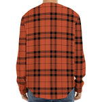 Orange And Black Tartan Pattern Print Long Sleeve Baseball Jersey