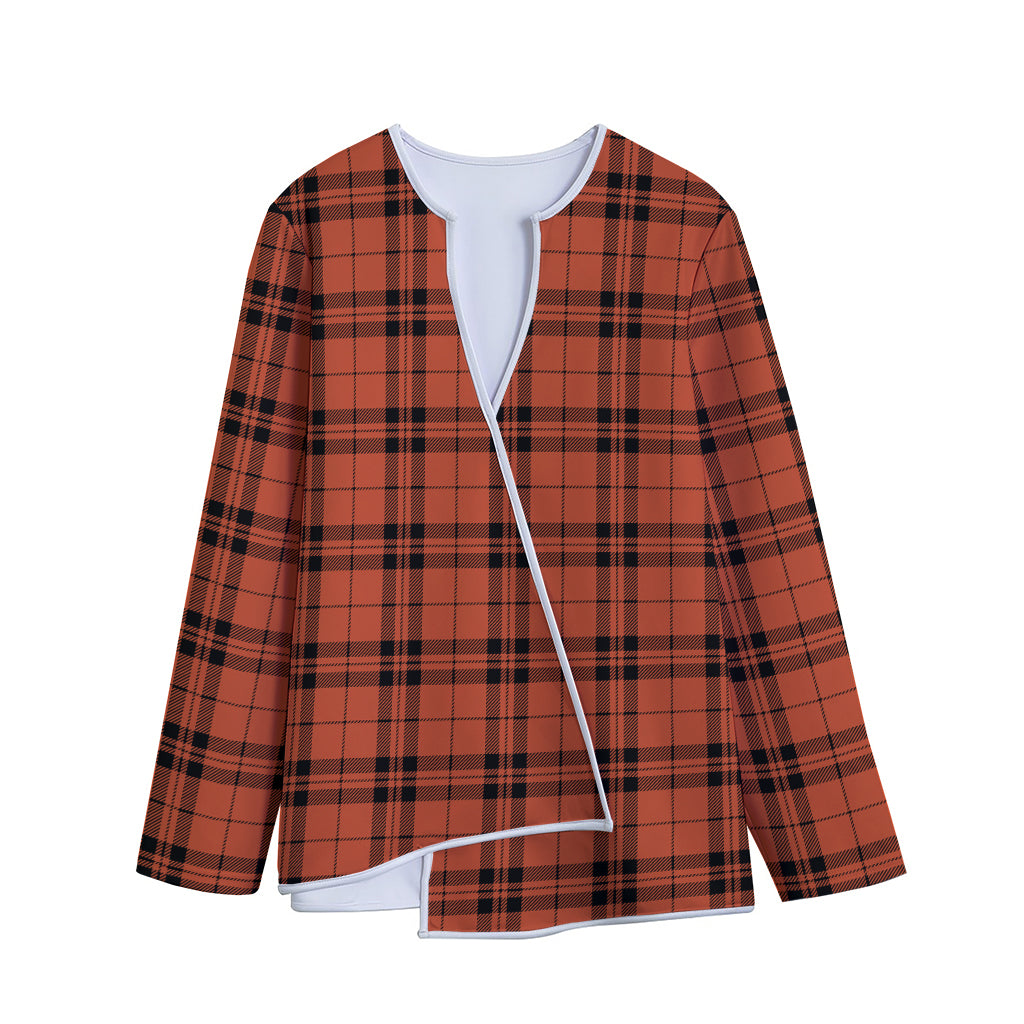 Orange And Black Tartan Pattern Print Long Sleeve Short Coat