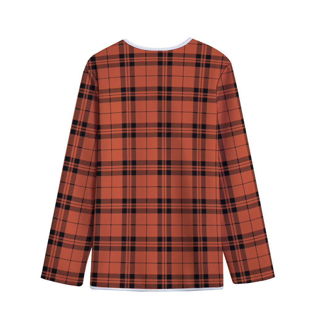 Orange And Black Tartan Pattern Print Long Sleeve Short Coat