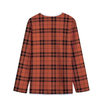 Orange And Black Tartan Pattern Print Long Sleeve Short Coat