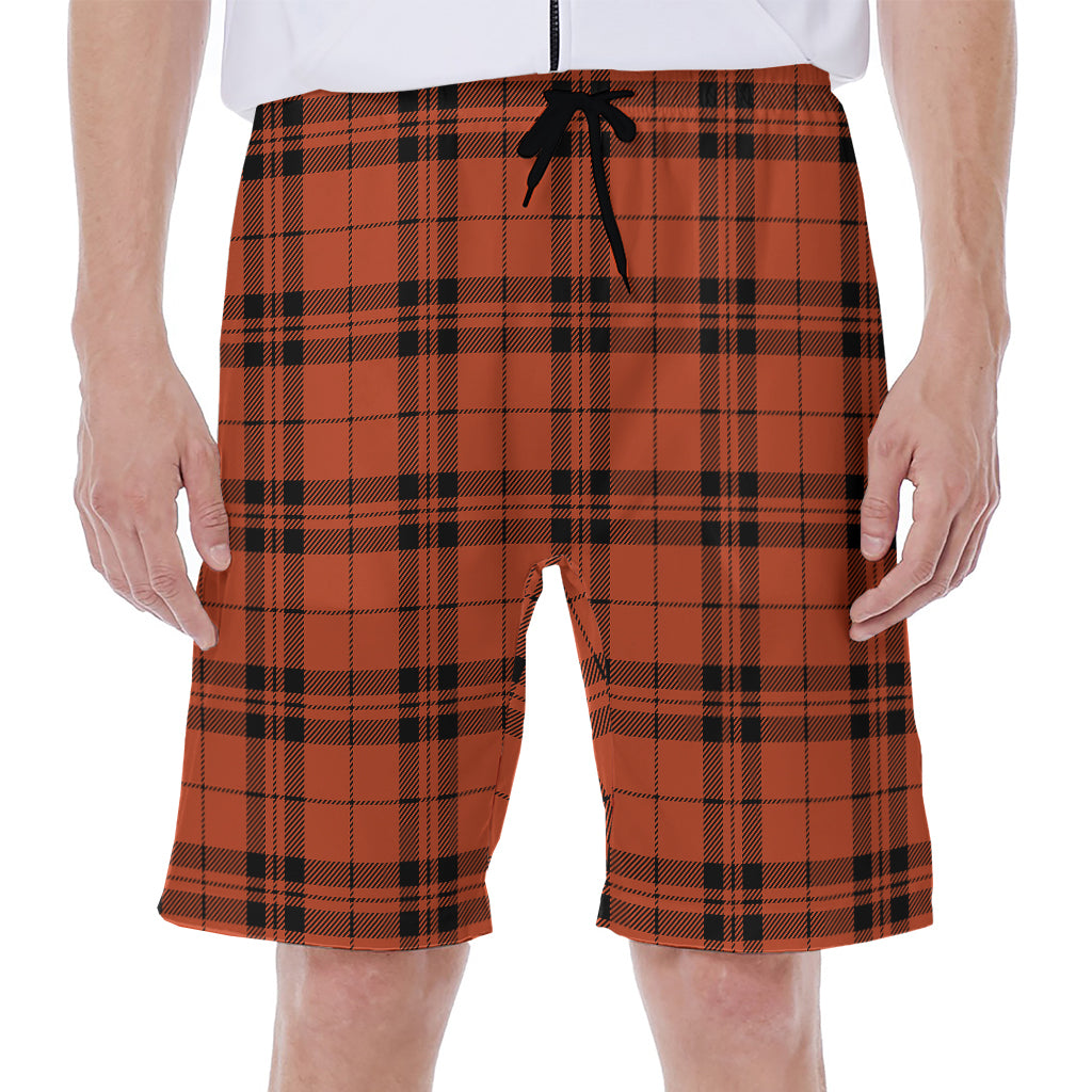 Orange And Black Tartan Pattern Print Men's Beach Shorts