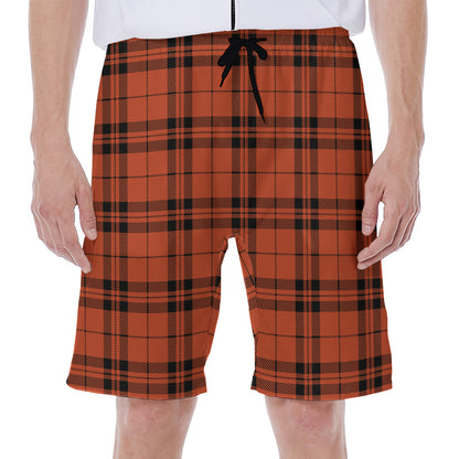 Orange And Black Tartan Pattern Print Men's Beach Shorts