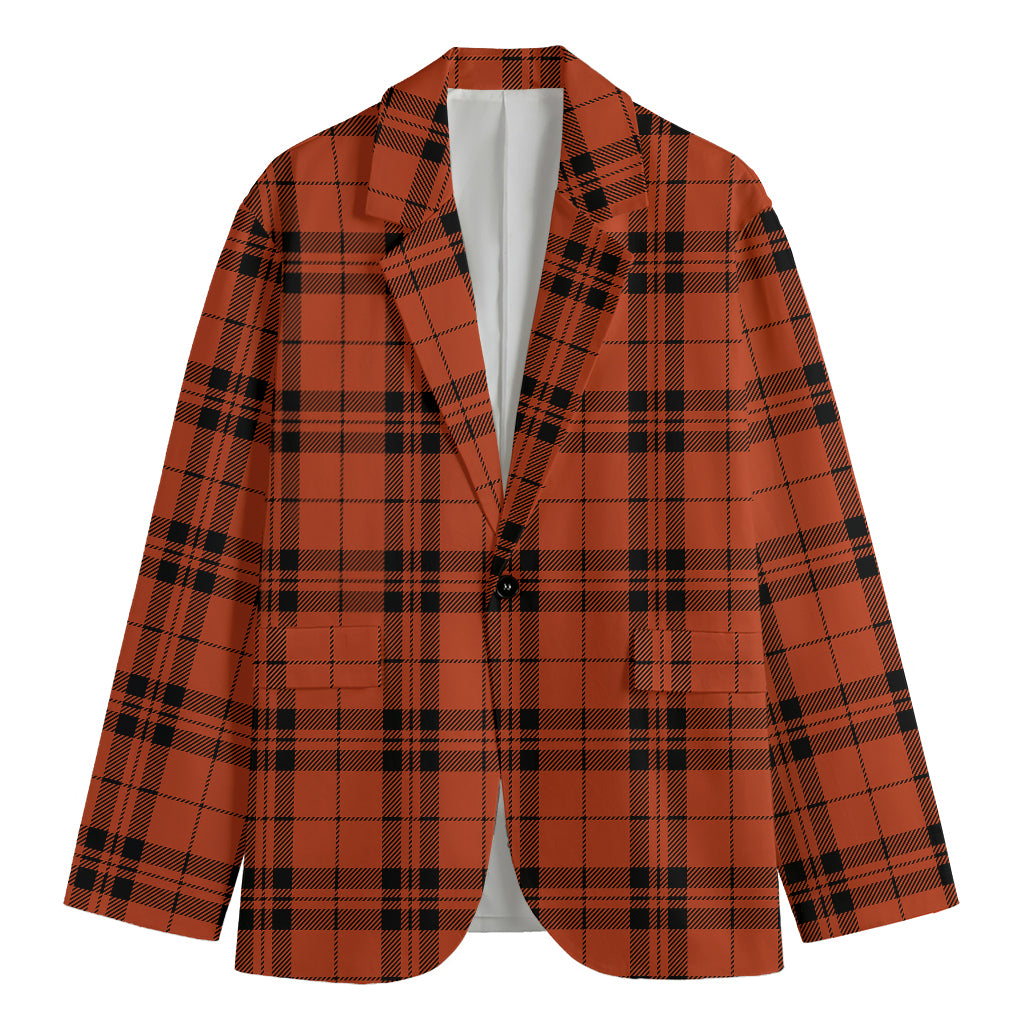 Orange And Black Tartan Pattern Print Men's Blazer