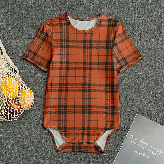 Orange And Black Tartan Pattern Print Men's Bodysuit