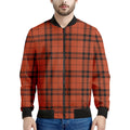 Orange And Black Tartan Pattern Print Men's Bomber Jacket
