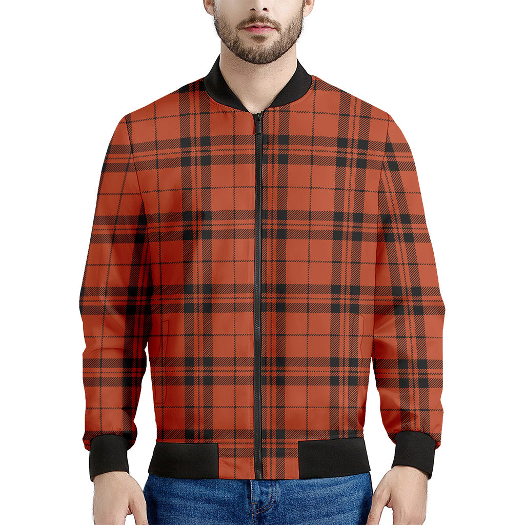 Orange And Black Tartan Pattern Print Men's Bomber Jacket