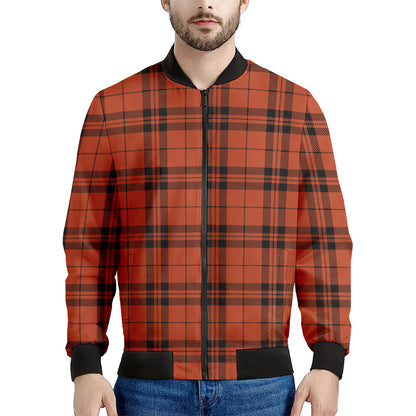 Orange And Black Tartan Pattern Print Men's Bomber Jacket
