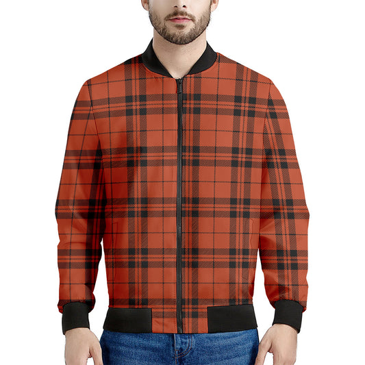 Orange And Black Tartan Pattern Print Men's Bomber Jacket