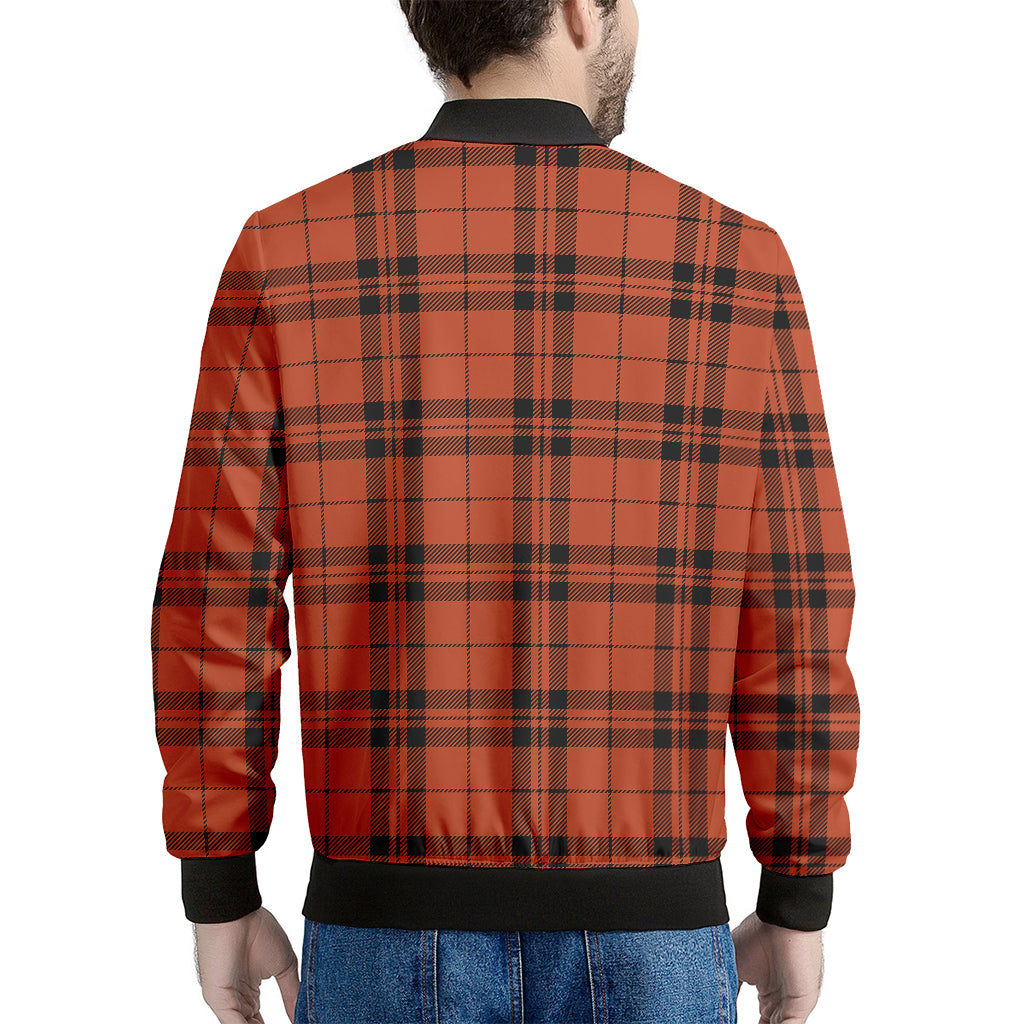 Orange And Black Tartan Pattern Print Men's Bomber Jacket