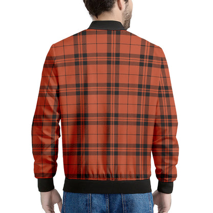 Orange And Black Tartan Pattern Print Men's Bomber Jacket