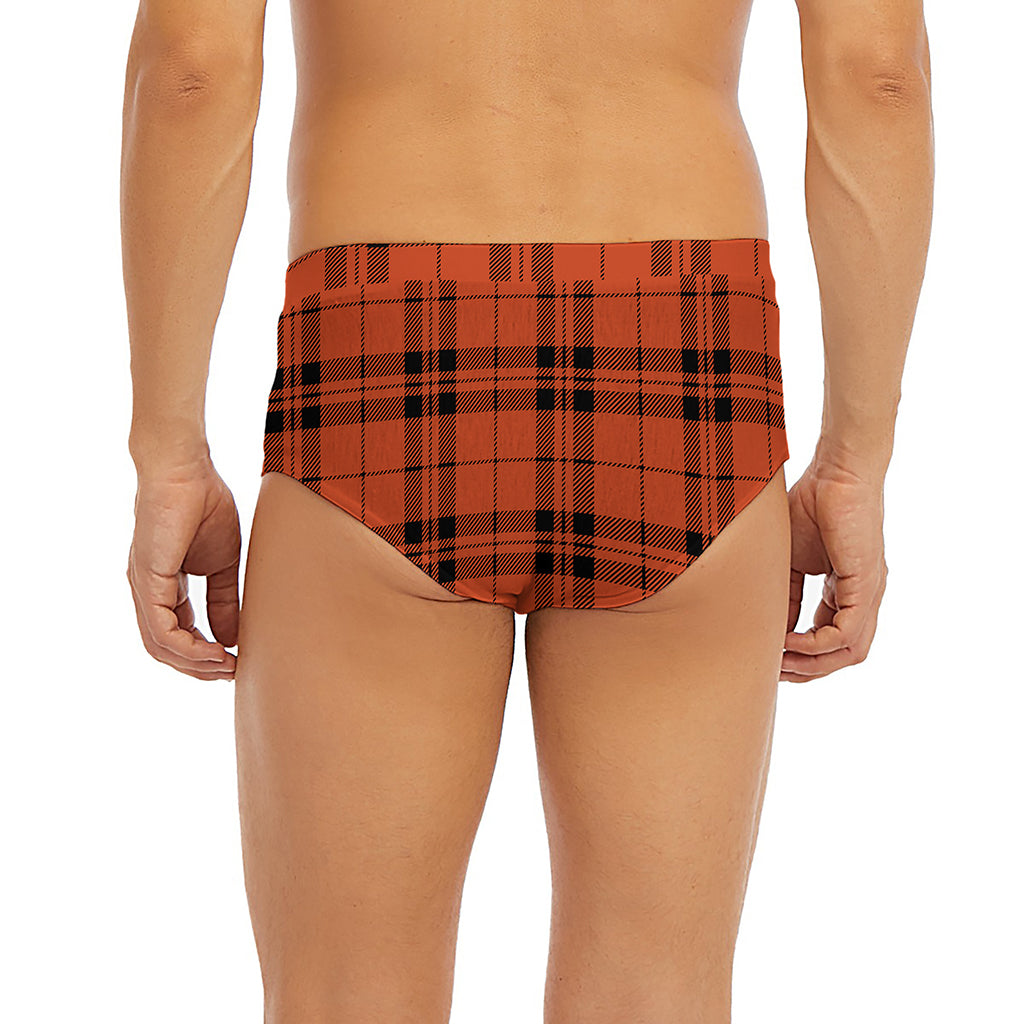 Orange And Black Tartan Pattern Print Men's Briefs