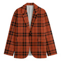 Orange And Black Tartan Pattern Print Men's Cotton Blazer