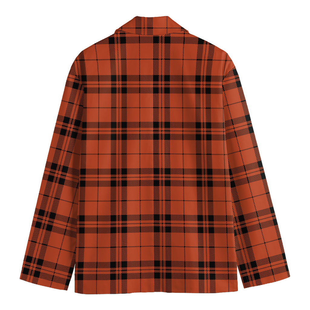 Orange And Black Tartan Pattern Print Men's Cotton Blazer