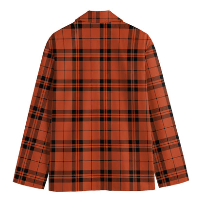 Orange And Black Tartan Pattern Print Men's Cotton Blazer