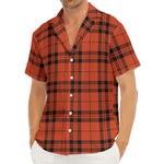 Orange And Black Tartan Pattern Print Men's Deep V-Neck Shirt