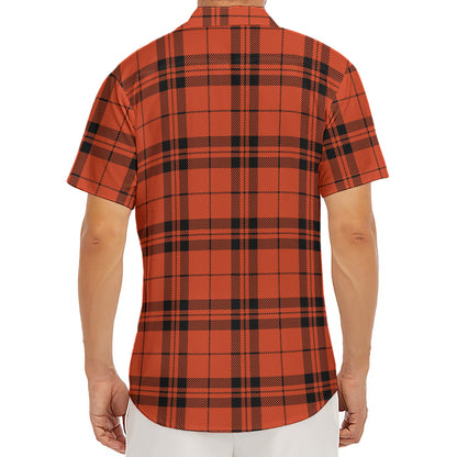 Orange And Black Tartan Pattern Print Men's Deep V-Neck Shirt