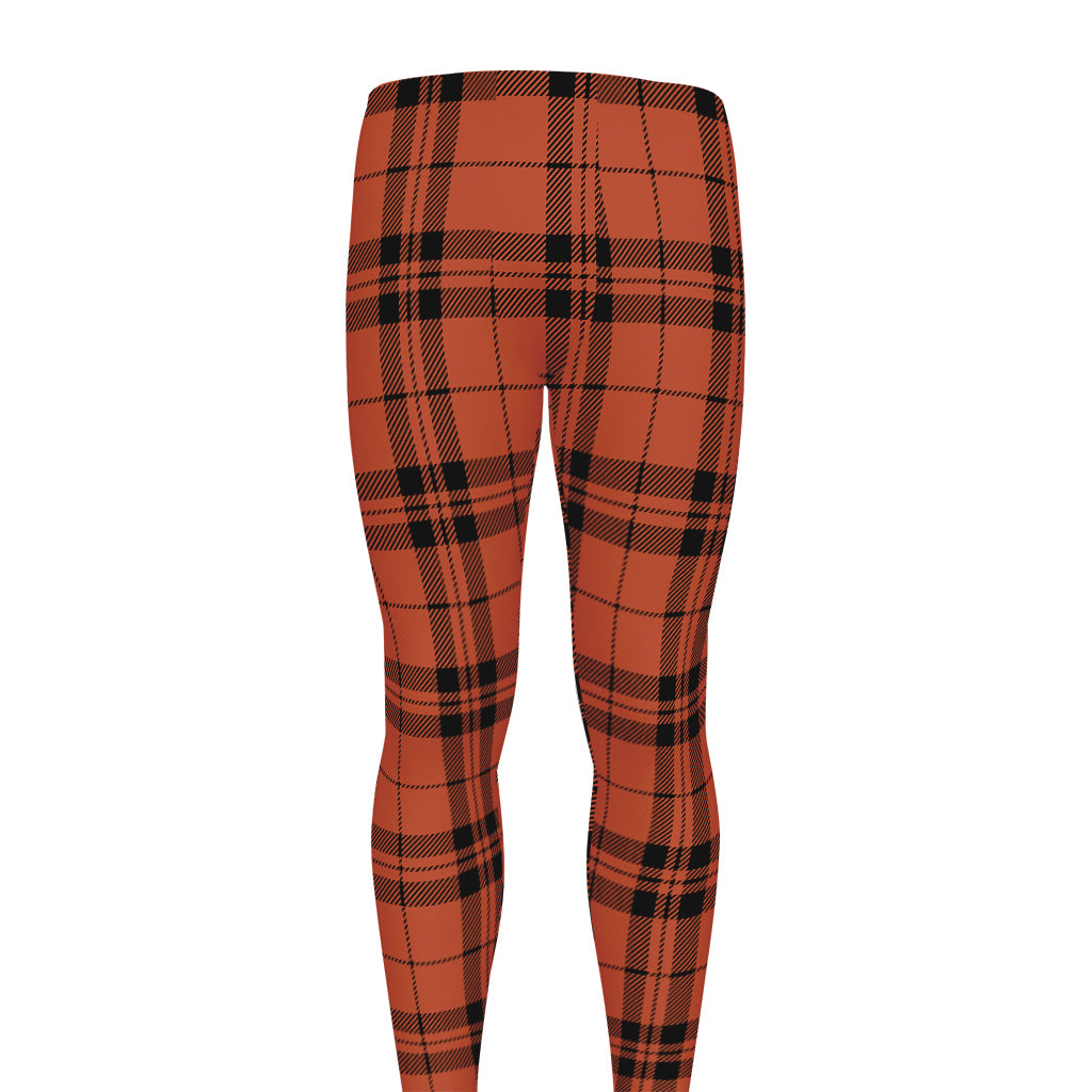 Orange And Black Tartan Pattern Print Men's leggings